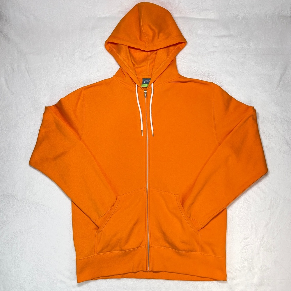 Unisex Lightweight Hoodie Mens L Slim Fit Orange🍊 Full Zip Up White Drawstrings